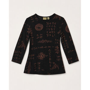 Chico's Black 3/4 Length Sleeve Top Ancient Jinwen Chinese style Script - Small